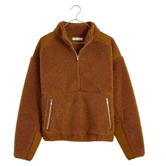 Madewell Jackets & Blazers - Madewell Womens Faux Shearling Half Zip Pullover Long Sleeve Dried Cedar Medium